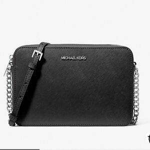 MICHAEL KORS LEATHER  Black Purse JET SET LARGE SAFFIANO CROSSBODY BAG NWT